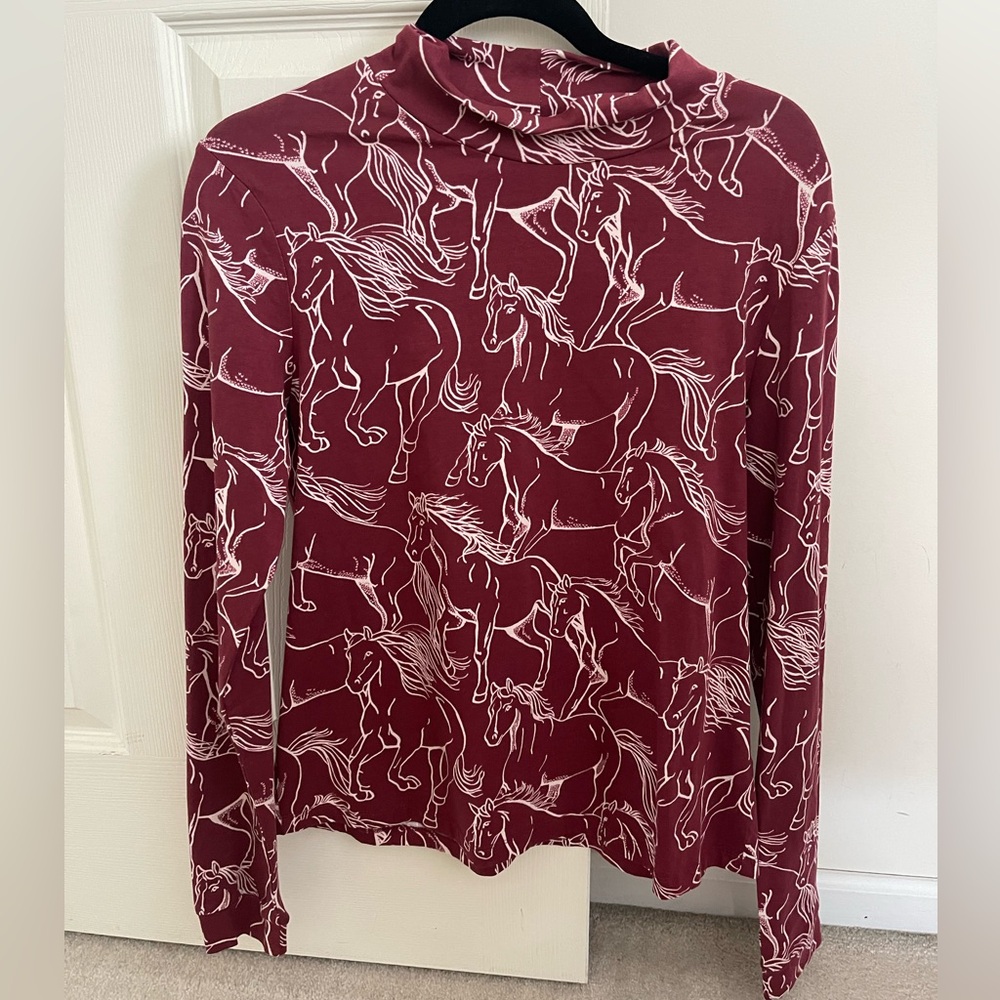 NWT Anthropologie Women's Burgundy Horse Print Top Sz L